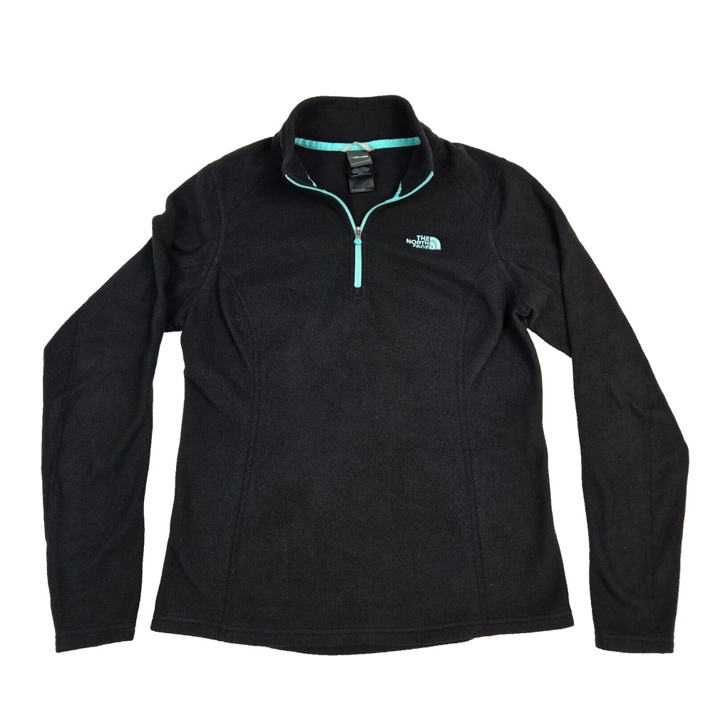 The North Face Black Teal Fleece Quarter Zip Pullover Light Weight Women Size‎ M